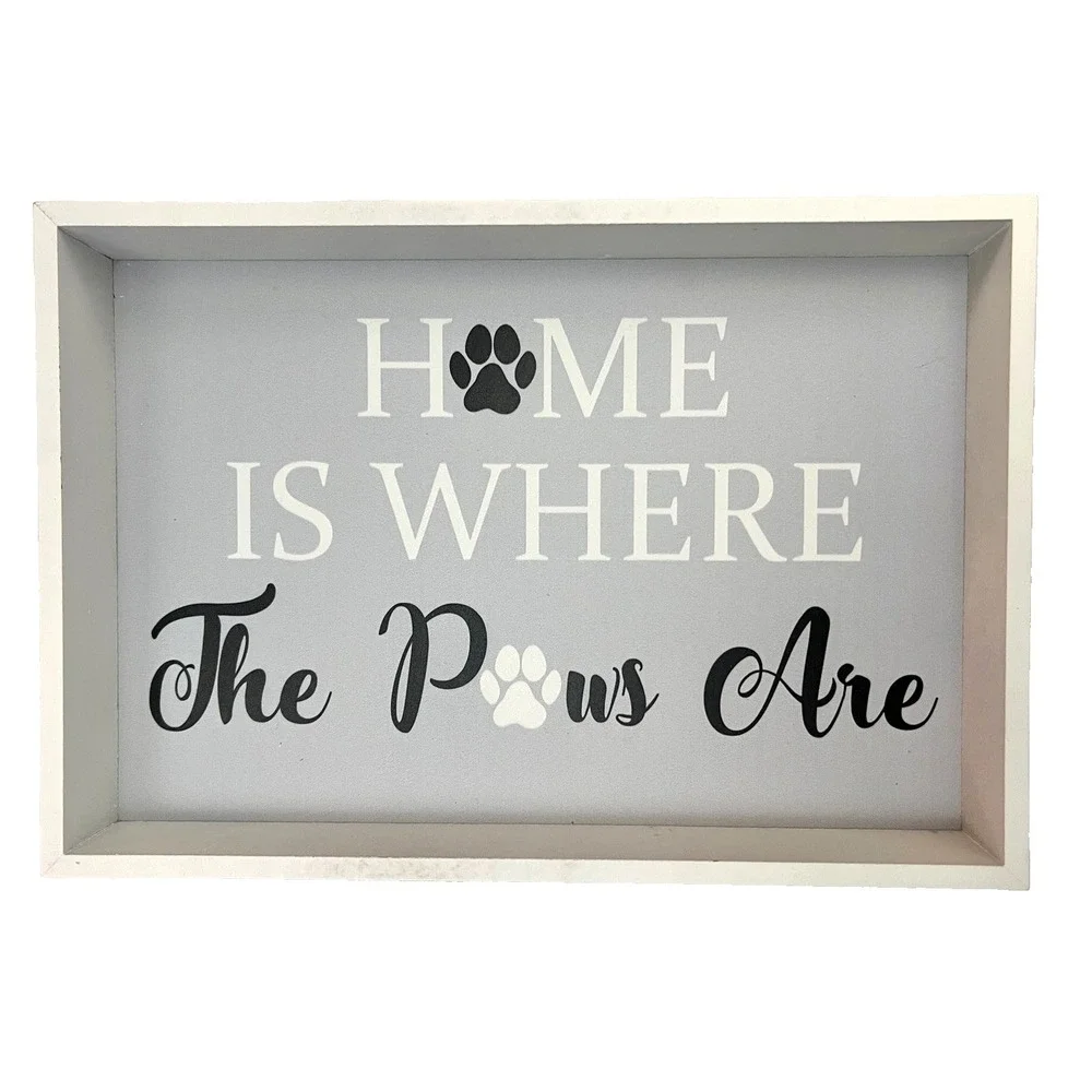 Wood Tray Sign Home Paws Cats Dogs Shelf Desk Home Decor Pet Supplies